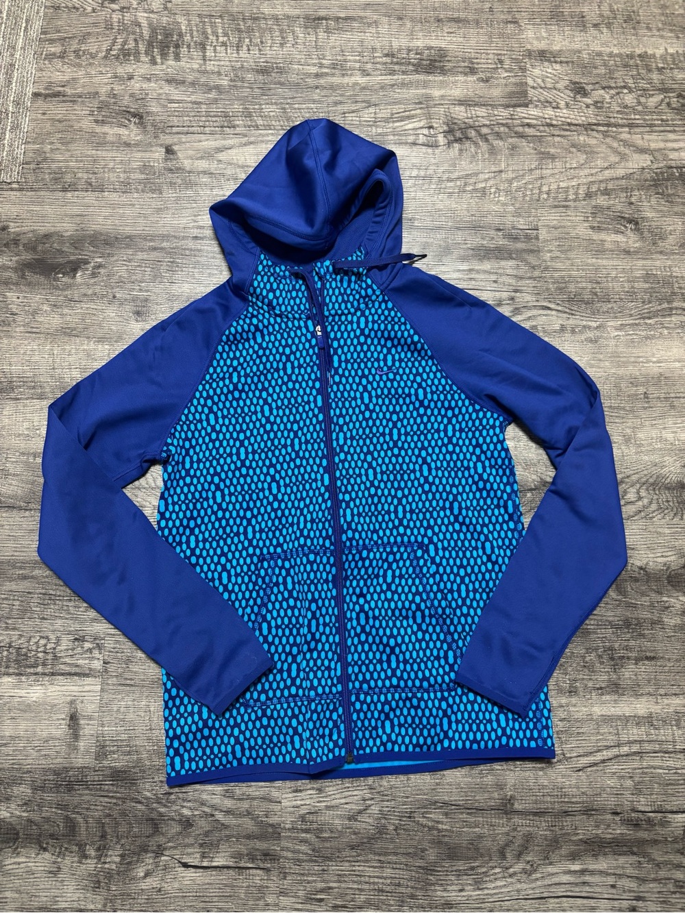 Nike Women’s Hooded Jacket in Royal Blue with Teal Dot Panels